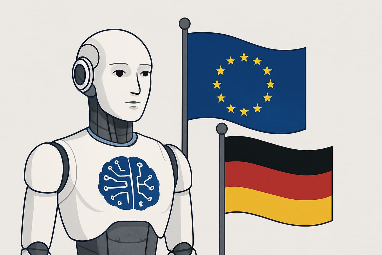 KI Abbildung vor Flagge der EU und Deutschland