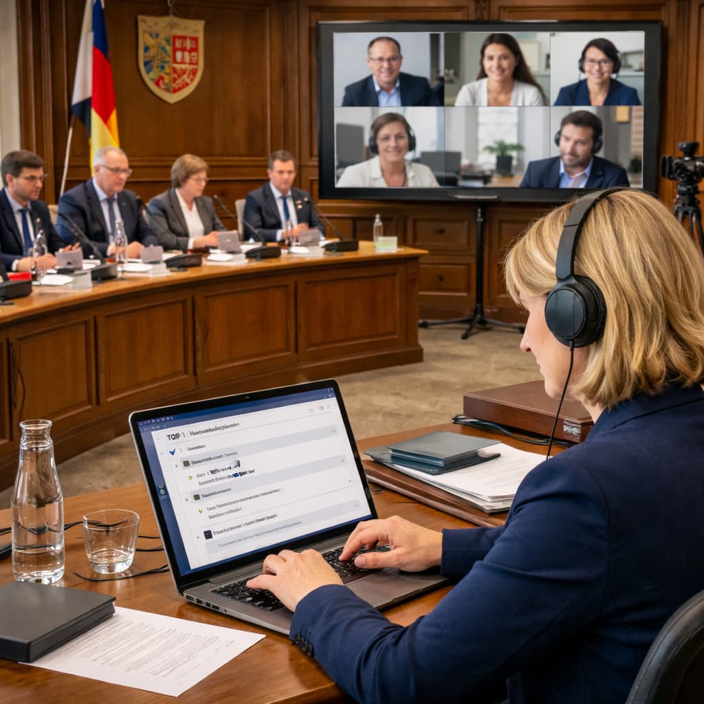 Innerhalb der digitalen Stadtratssitzung müssen die einzelnen online zugeschalteten Teilnehmende immer mit Bild zu sehen sein.