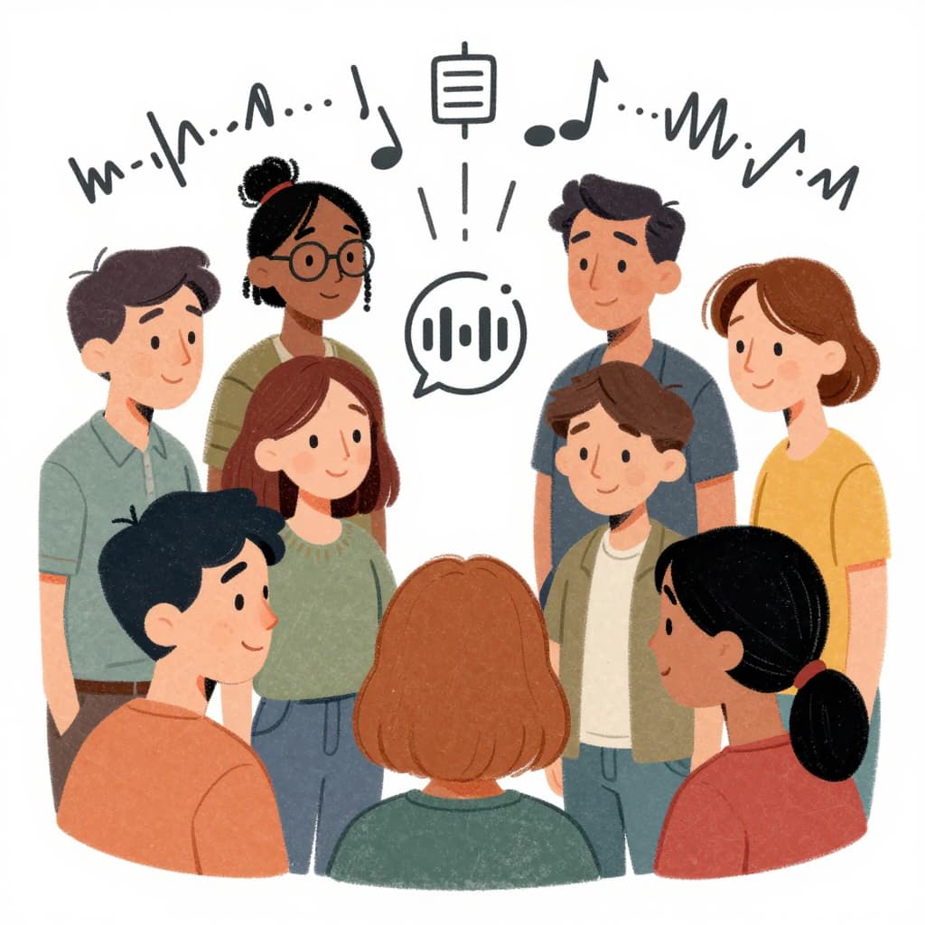 Gruppe von Personen reden im Comic Stil