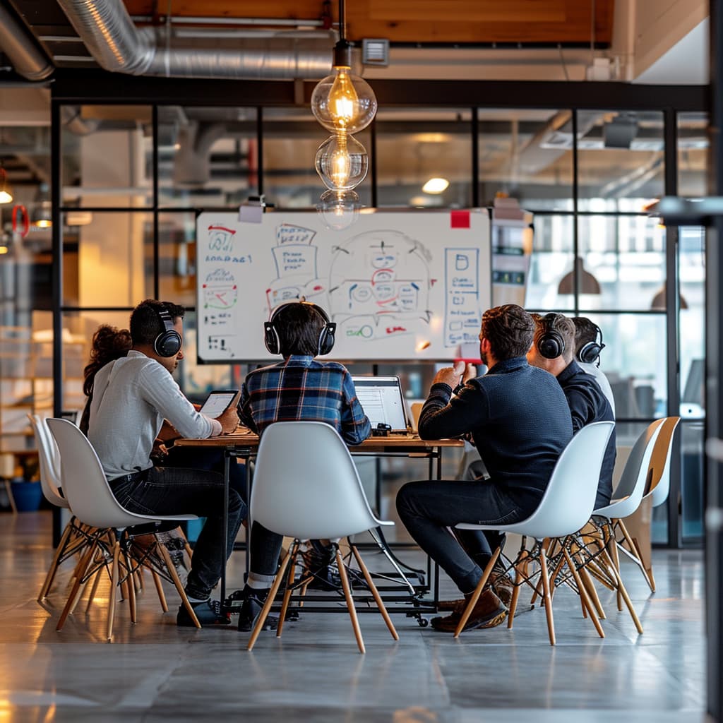 Image of a meeting where people transcribe